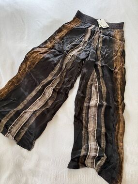 Anthropologie Black and Brown Drawstring Satin Pants